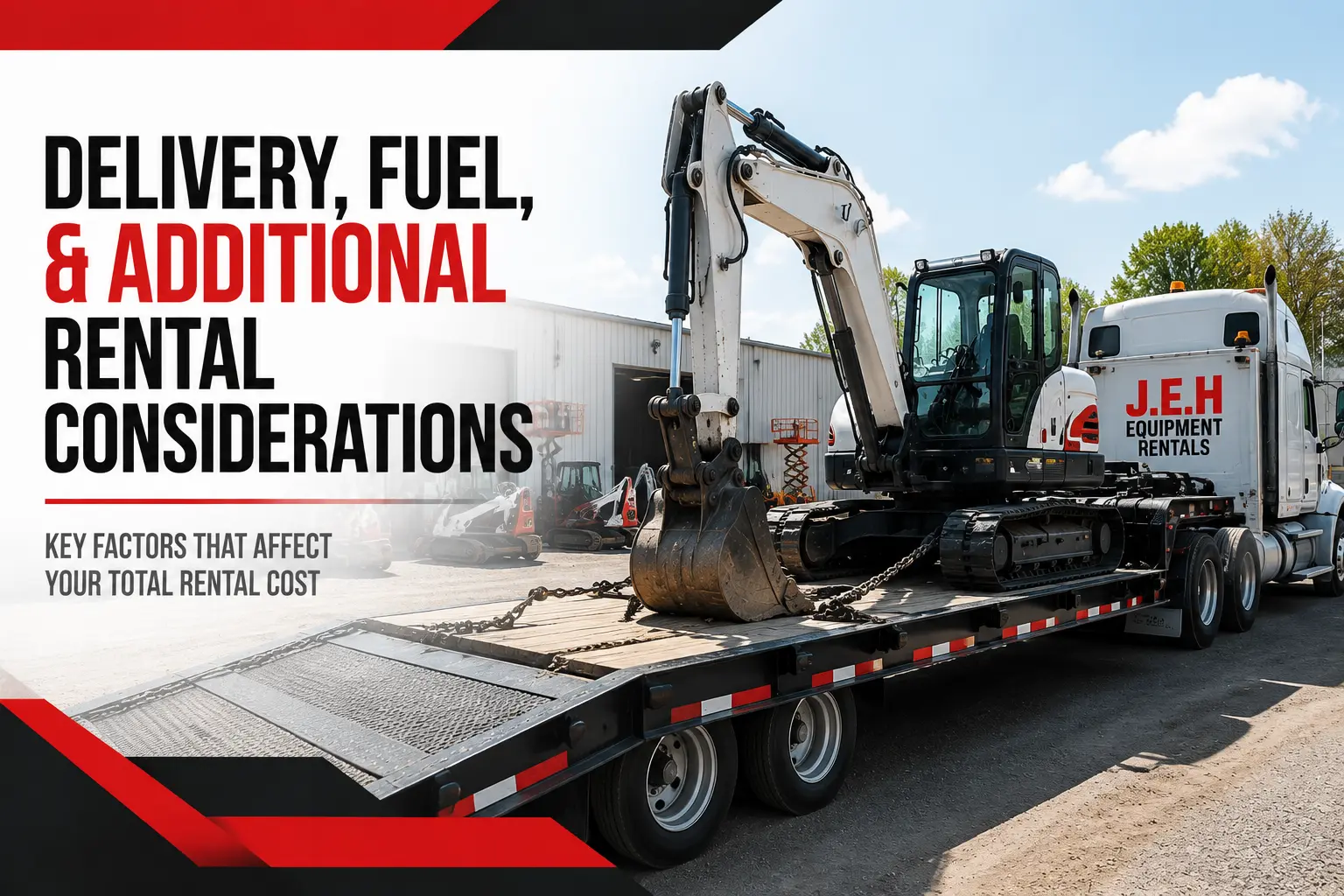 Excavator rental delivery on a construction jobsite with equipment transport considerations for Long Island and NYC projects
