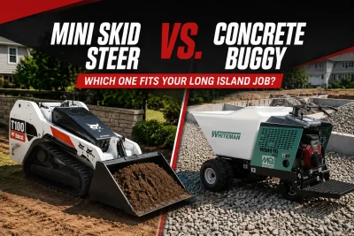 Mini skid steer and concrete buggy comparison for Long Island jobs