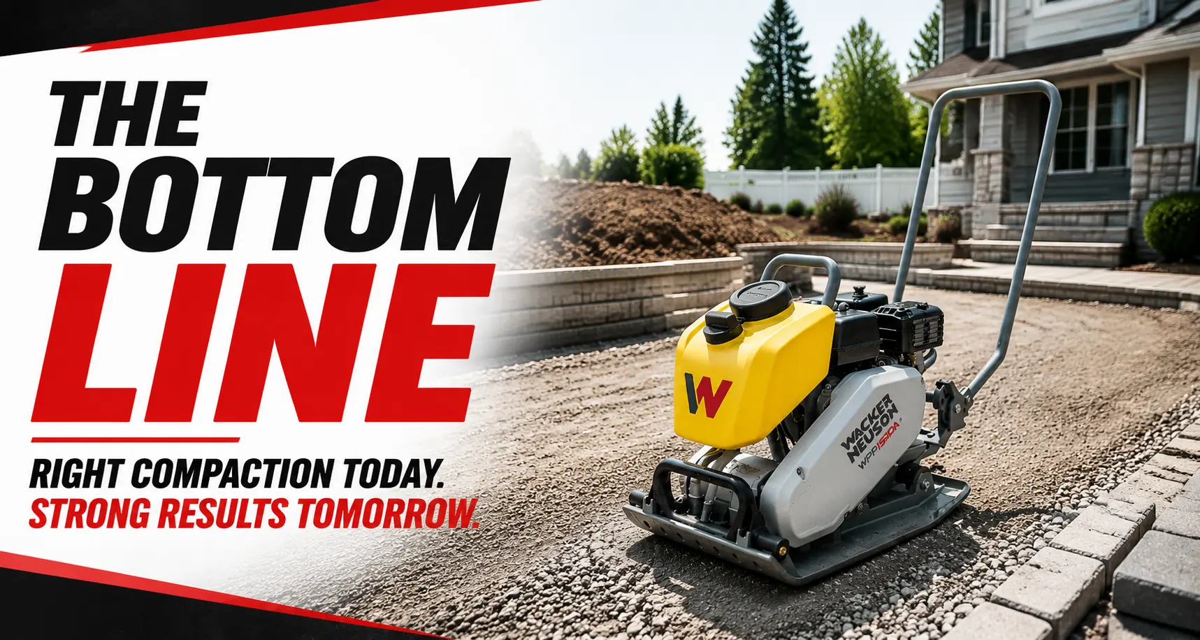Wacker Neuson plate compactor preparing a gravel base for a Long Island construction project