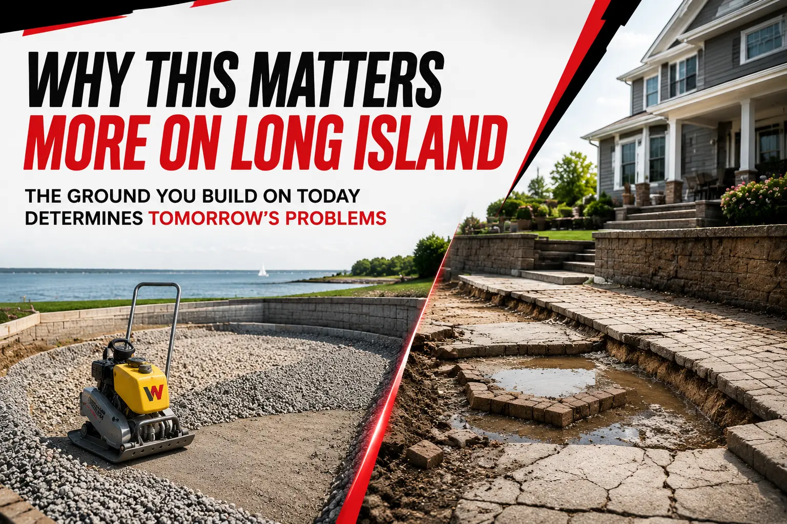 Wacker Neuson plate compactor working on a Long Island construction site for soil compaction and ground preparation