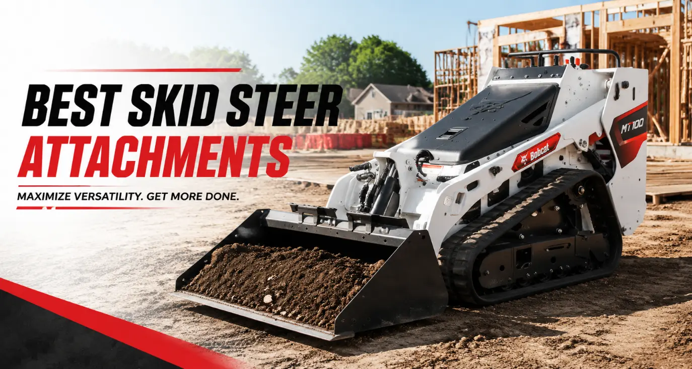 Bobcat MT100 mini track loader with construction attachments on a commercial jobsite