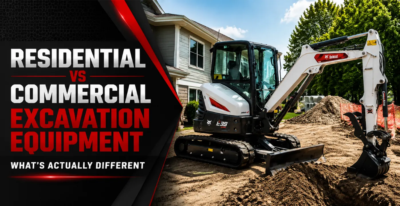 Bobcat E35 mini excavator used for residential excavation work on a construction site