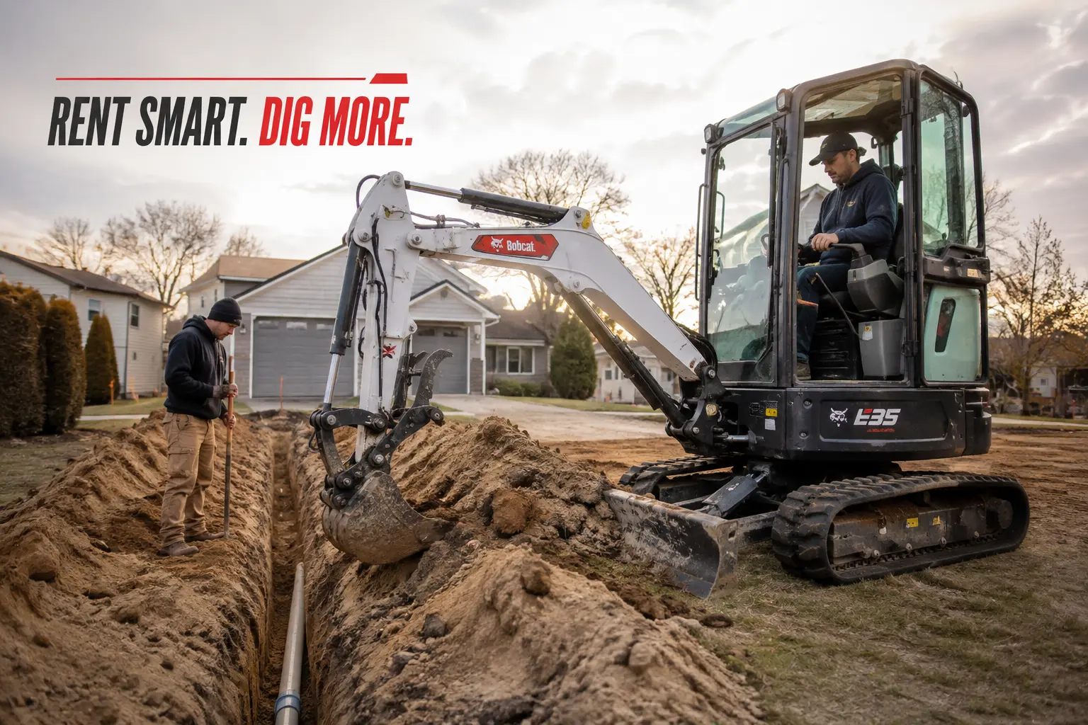 Mini excavator rental for trenching Long Island