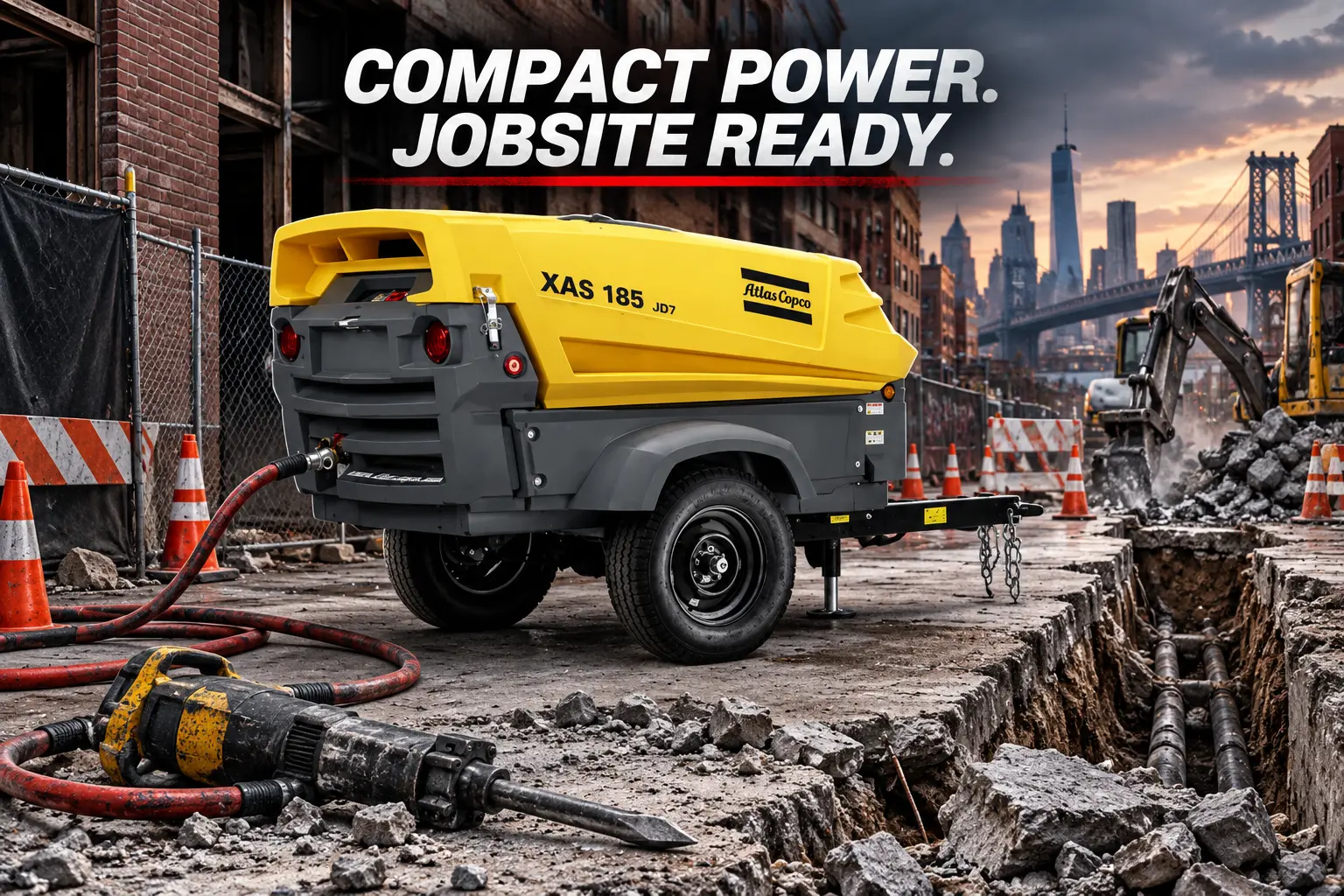 Where a 185 CFM Compressor Fits on Long Island and NYC Jobsites