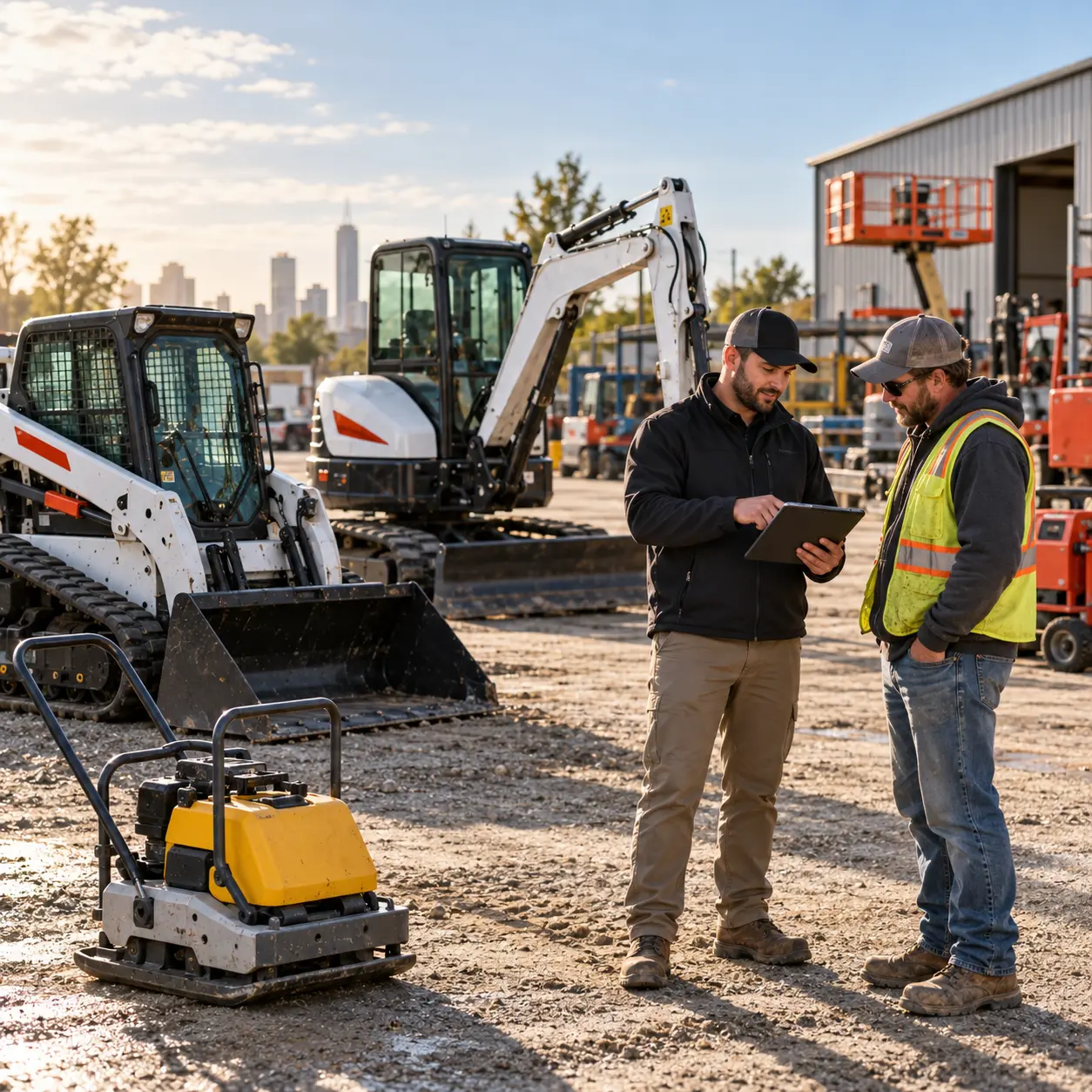 Bobcat E35 mini excavator digging a drainage trench at a residential jobsite