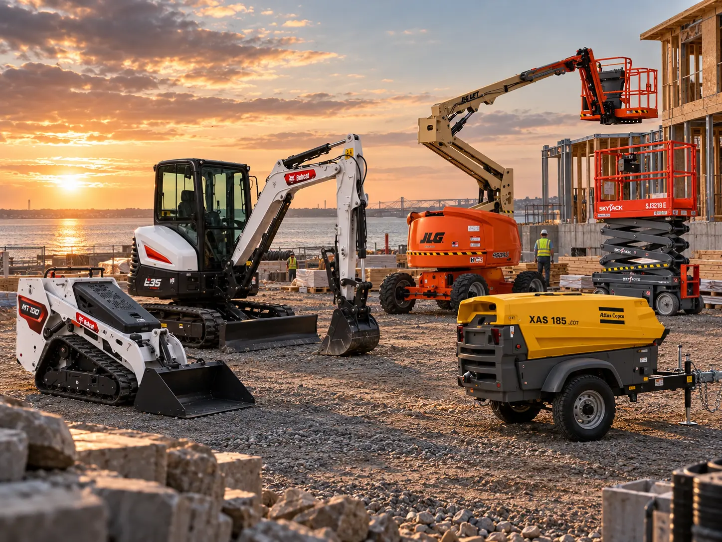 J.E.H Equipment Rentals delivering a compact excavator to an Oyster Bay jobsite